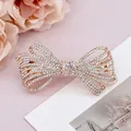 Barrette à cheveux nœud en or rose élégante avec strass brillants et cristaux - Blanc Intelligent