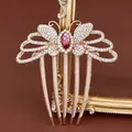 Rose gold butterfly hair comb with sparkling crystals and magenta gemstone - Red Butterfly
