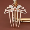 Elegant rose gold butterfly hair comb with sparkling crystals and amber gemstone - Yellow Butterfly