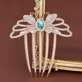 Elegant rose gold butterfly hair comb with blue gemstone and sparkling rhinestones - Blue Butterfly