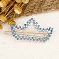 Blue rhinestone hair clip with crown design and light gold plating for girls - Crown Blue