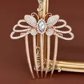 Elegant rose gold butterfly hair comb with sparkling crystals and a six-tooth metal design - White Butterfly