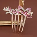 Elegant rose gold butterfly hair comb with pink crystals and rhinestones for women - Flying Butterfly Red