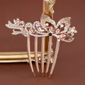 Rose gold hair comb with pink crystals and intricate floral rhinestone patterns - Champagne Butterfly Flower