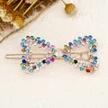 Elegant rose gold bow hair clip with colorful rhinestones and white opal center stone - Bowknot Multicolor (Random Color)