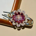 Elegant gold flower hair claw with purple crystals and sparkling rhinestones for women - Red