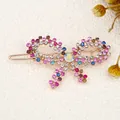 Bow hair clip with colorful rhinestones and iridescent center stone on rose gold base - Butterfly Multicolor (Random Color)