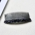 Peigne à cheveux noir orné de cristaux scintillants sur une base en résine - Bleu