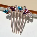 Rose gold butterfly hair comb with vibrant pear-cut crystals and non-slip twisted teeth - Colorful