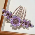Elegante roségouden haarkam met paarse strass-steentjes en vijf-tands grip - Paars