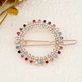 Colorful rhinestone round hair clip with gold plating and vibrant sparkling crystals - Circle Multicolor (Random Color)