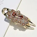 Pinza per capelli vintage in metallo dorato con pietre ambrate e fiori di cristallo - Champagne