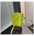 Neon green square crossbody bag with unique suit tie design and pebbled leather texture - Green
