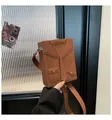 Brown leather suit-shaped crossbody box bag with tie design and lychee texture - Brown