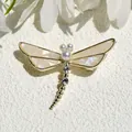 Elegant gold dragonfly brooch with white shell wings and shimmering faux pearls - Small Dragonfly