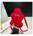 Borsa a tracolla in peluche a forma di omino di pan di zenzero rosso con fiocco blu - Rosso
