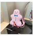 Borsa a tracolla in peluche omino di pan di zenzero rosa con ricami e tracolla regolabile - Rosa