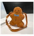 Gingerbread man crossbody bag with blue bow and adjustable shoulder strap for Christmas - Brown