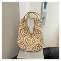 Bolso hobo de ganchillo hecho a mano con patchwork de cuadros crema y marrón - Bloque de Color Beige y Marrón(5975849251398) / Caqui