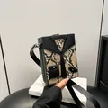 Borsa a scatola marrone pitonata con design creativo a smoking e tracolla in pelle - Taglia unica / Cachi
