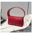 Borsa baguette in pelle litchi rossa con borchie argentate e manico in metallo - Taglia unica / Rosso