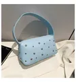 Light blue pebbled leather baguette bag with silver studs and wide shoulder strap - One Size / Blue