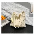 Beige hollow-out straw crochet tote bag featuring a yellow tulip pendant charm - With Pendant / White Type 2