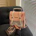 Ροζ και λευκό σακίδιο από δέρμα PU με κέντημα Fashion και χαριτωμένα σχέδια σκύλων - Ένα μέγεθος / Ροζ