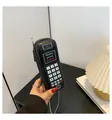 Sac bandoulière rétro en forme de téléphone noir avec clavier et chaîne argentée fine - Noir