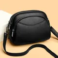 Borsa a tracolla nera in pelle PU con trama litchi e tre scomparti con cerniera - Taglia unica / Nero
