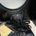 Punk style black faux leather waist bag with metallic skull and cross rivet details - Black