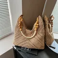 Handmade woven tote bag with contrast wooden bead handles in earthy bohemian style - Solid Color / Khaki