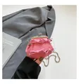 Rosa Umhängetasche aus Leder mit vier Schleifen und silberner Perlenkette für Damen - Rosa