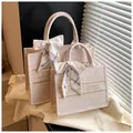 Beige paisley jacquard tote bag set with decorative silk scarves and golden embroidery - Large / Off White