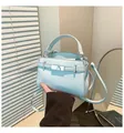 Glacier blue pebble leather tote bag with silver buckle and adjustable shoulder strap - One Size / Blue
