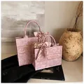 Pink paisley canvas tote bag with silk scarf handle detail and embroidered lettering - Large / Pink