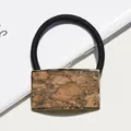 Elastic hair tie featuring a rectangular gold metal frame with natural wood grain inlay - Terraced People