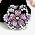 Élastique à cheveux fleur en strass violets et velours noir pour maman et femme - Pivoine Violette
