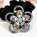 Elastico per capelli in velluto nero con un grande fiore di strass brillanti - Fiore di Pero Piccolo Multicolore