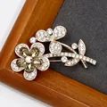 Elegant champagne crystal flower brooch in rose gold alloy for suits and coats - Ginger Yellow Crystal Flower