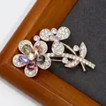 Fashion crystal flower brooch in gold finish with purple and pink pear-cut crystals - Multicolor Crystal Flower