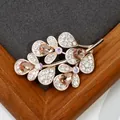 Elegant rose gold leaf brooch with champagne crystals and sparkling pavé diamonds - Champagne Crystal Leaf