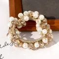 Elegante elastico per capelli con perle crema e perline di cristallo champagne - Stile Perla / Champagne