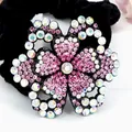 Elastico per capelli in velluto con fiore di strass rosa, regalo per donne e mamme - Peonia Rossa