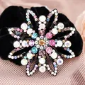 Elastico per capelli floreale in velluto nero con strass colorati per acconciature - Colore Fiordaliso