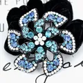 Elastico per capelli con fiore di strass blu con petali di velluto nero - Blu Mandala
