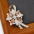Champagne crystal flower brooch with rose gold finish and marquise stones - Champagne Crystal Fireworks