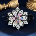 Elegant vintage lotus hair claw clip featuring colorful rhinestones on a black base - Periwinkle Multicolor