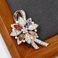 Floral crystal brooch with colorful marquise stones and rose gold finish accents - Multicolor Crystal Fireworks