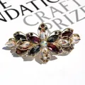Eleganter Blumen-Haarclip mit lila und bernsteinfarbenen Kristallen auf Goldlegierung - Mehrfarbig (Goldbasis)